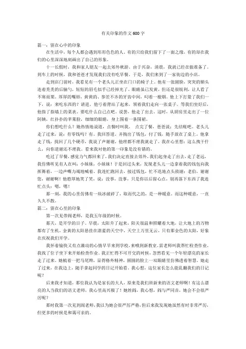 有关印象的作文600字优秀作文