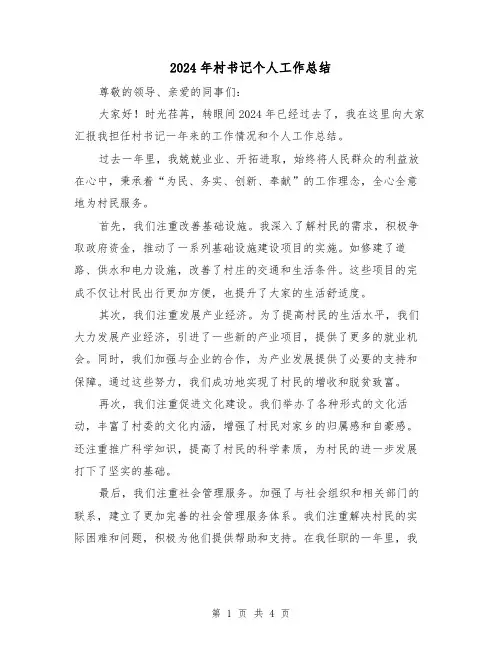 2024年村书记个人工作总结(二篇)