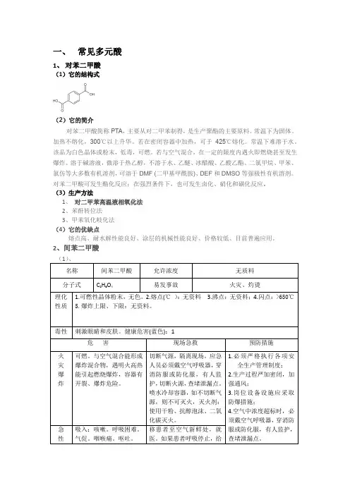 常见聚酯原材料性质