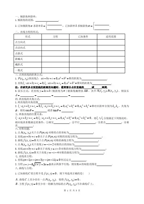 解析几何的相关公式