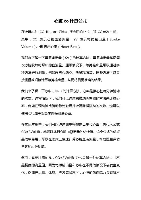 心脏co计算公式