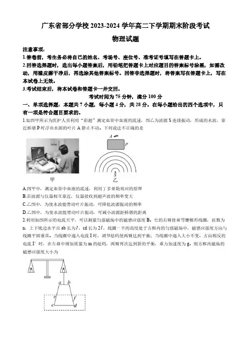 广东省部分学校2023-2024学年高二下学期期末阶段考试物理试题(含解析)