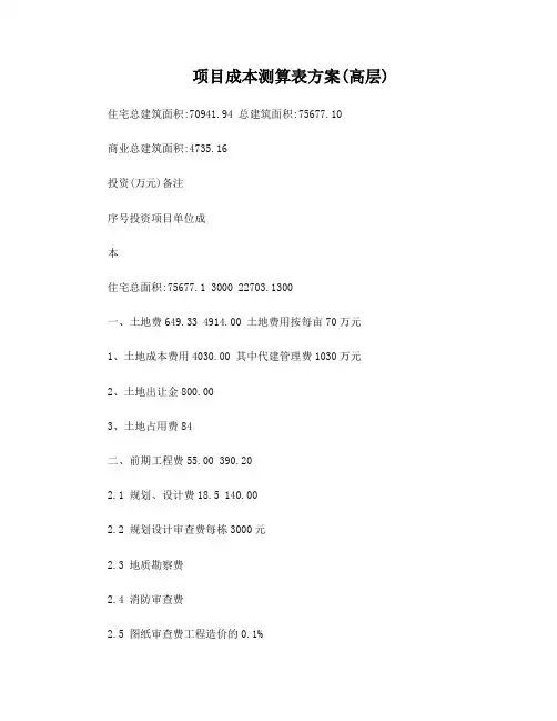 项目成本测算表方案