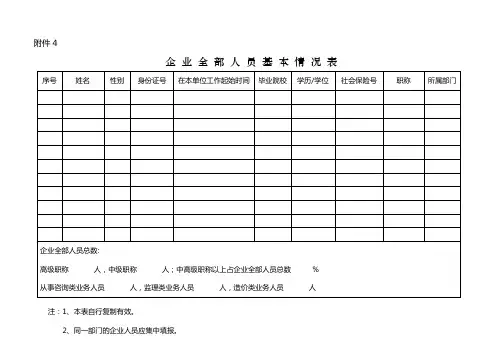 企 业 全 部 人 员 基 本 情 况 表