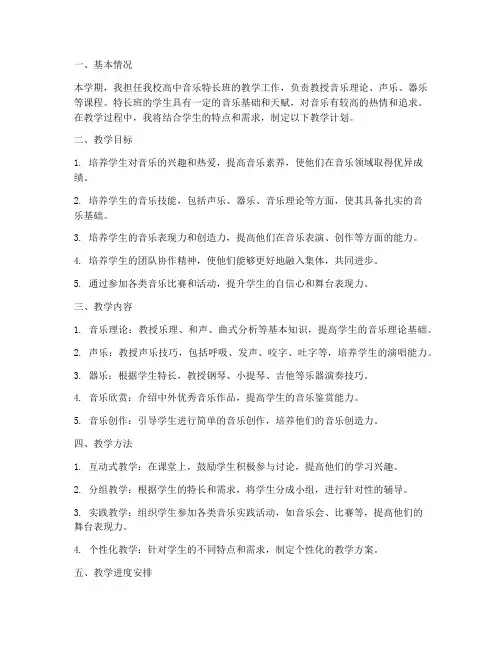 高中音乐特长教学工作计划