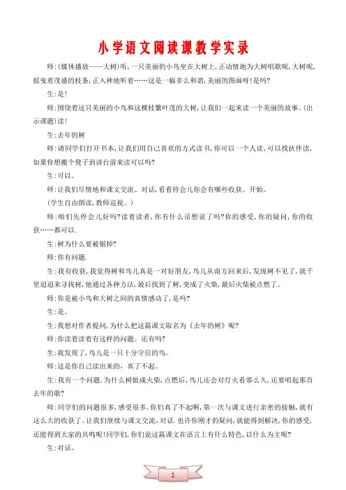 小学语文阅读课教学实录