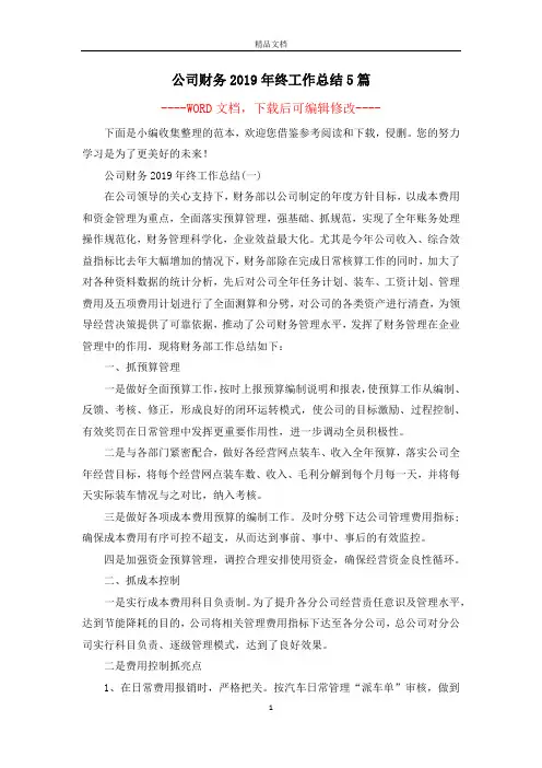 公司财务2019年终工作总结5篇
