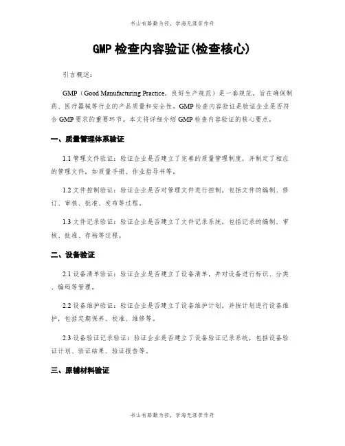 GMP检查内容验证(检查核心)