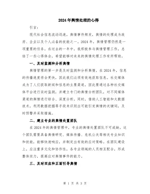 2024年舆情处理的心得
