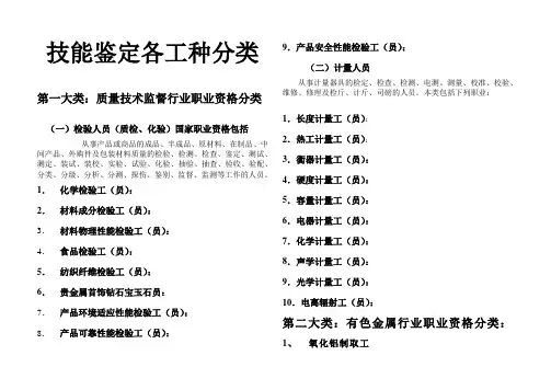 技能鉴定各专业工种分类总表1
