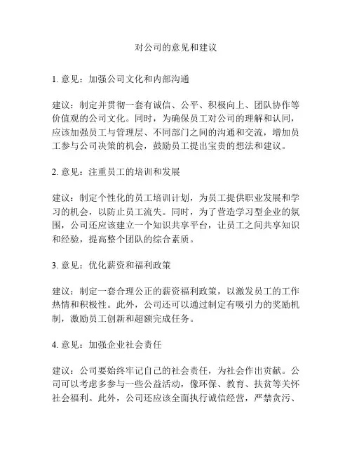 对公司的意见和建议