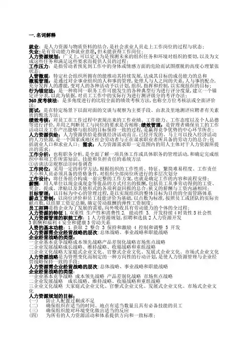 人力资源管理期末复习重点