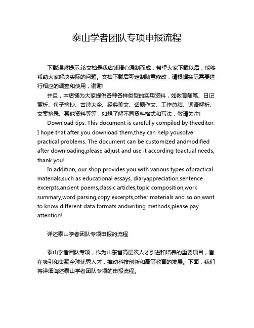 泰山学者团队专项申报流程