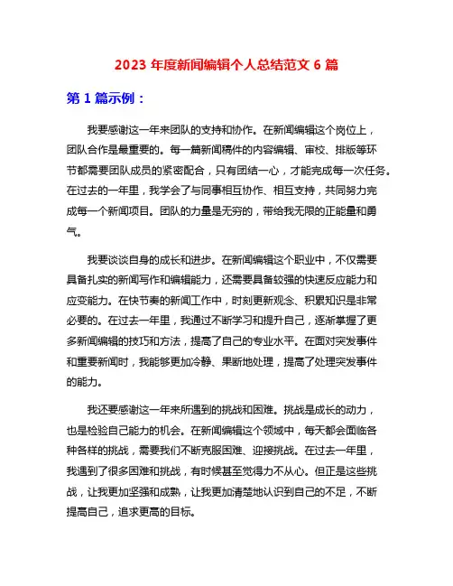 2023年度新闻编辑个人总结范文6篇