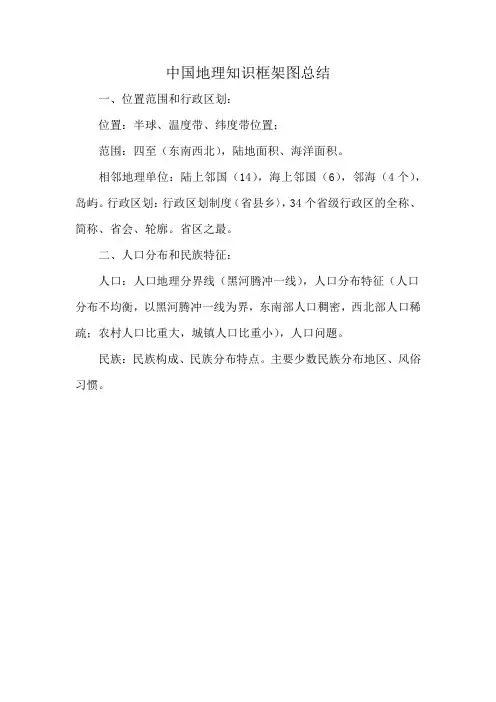 中国地理知识框架图总结