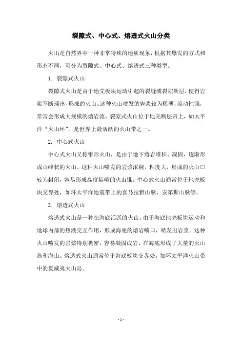 裂隙式、中心式、熔透式火山分类
