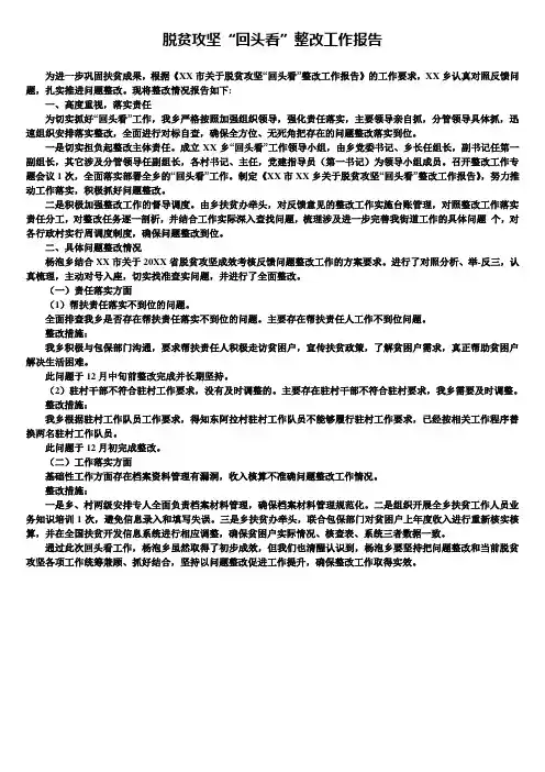 脱贫攻坚“回头看”整改工作报告