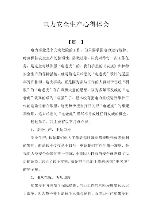 电力安全生产心得体会