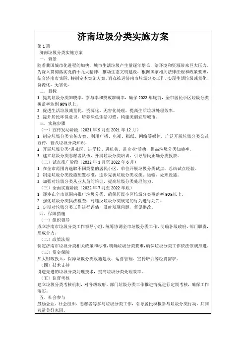 济南垃圾分类实施方案
