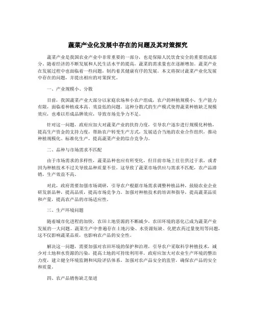 蔬菜产业化发展中存在的问题及其对策探究