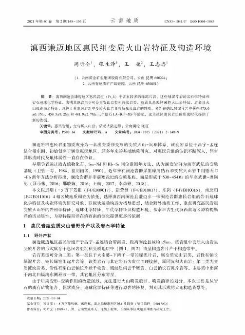 滇西谦迈地区惠民组变质火山岩特征及构造环境