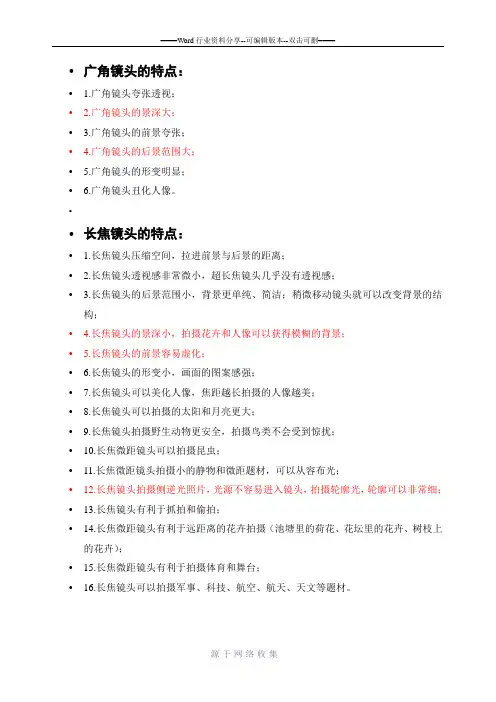 广角和长焦镜头的特点