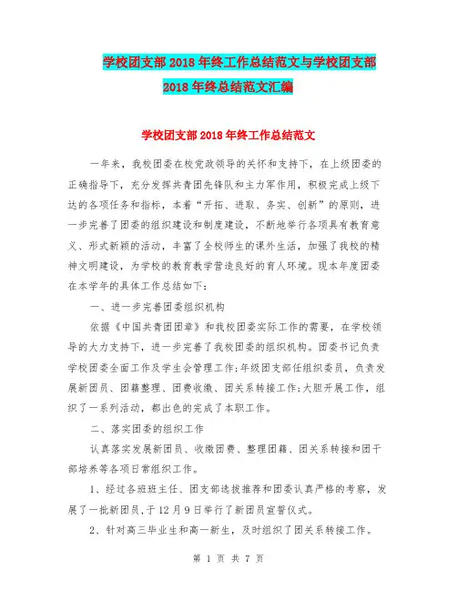 学校团支部2018年终工作总结范文与学校团支部2018年终总结范文汇编.doc