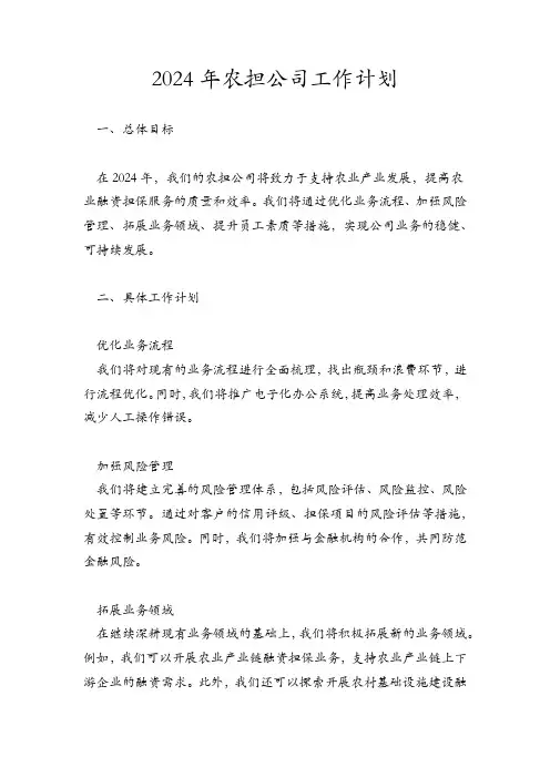 2024年农担公司工作计划