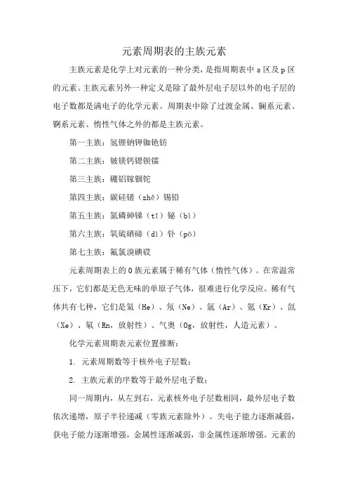 元素周期表的主族元素