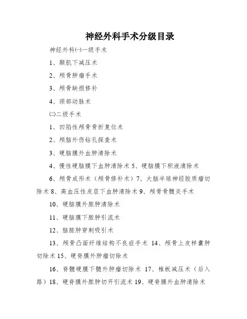 神经外科手术分级目录