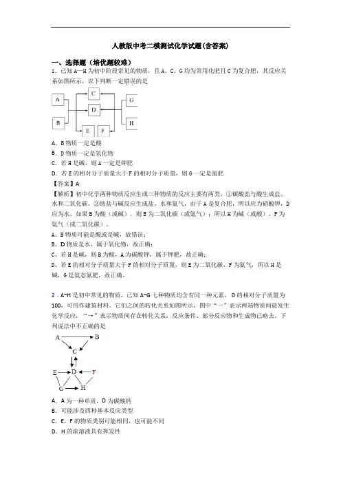 人教版中考二模测试化学试题(含答案)