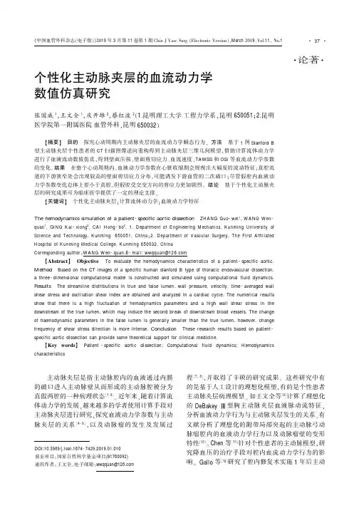 个性化主动脉夹层的血流动力学数值仿真研究