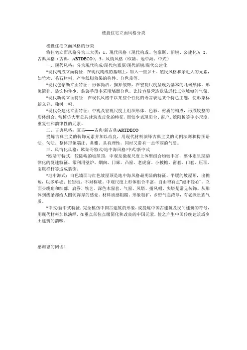 楼盘住宅立面风格分类