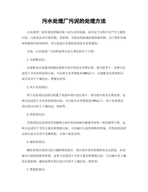 污水处理厂污泥的处理方法
