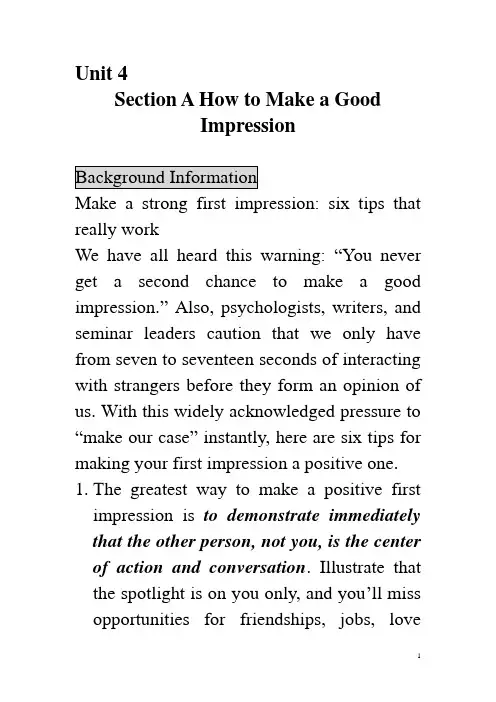 Unit 4 How to Make a Good Impression