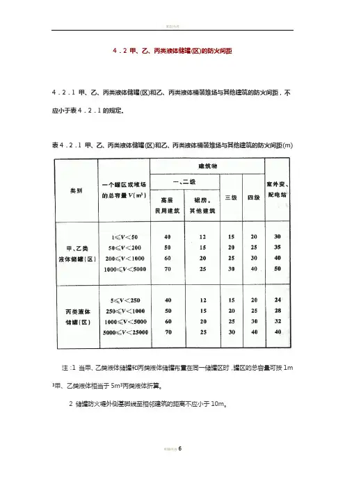 4.2 甲、乙、丙类液体储罐(区)的防火间距(建筑设计防火规范(2018年版))