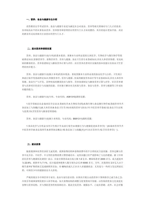 营养、食品与健康专业