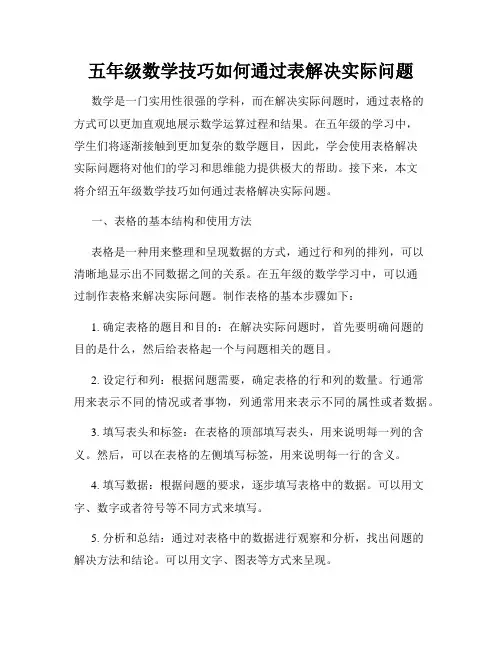五年级数学技巧如何通过表解决实际问题
