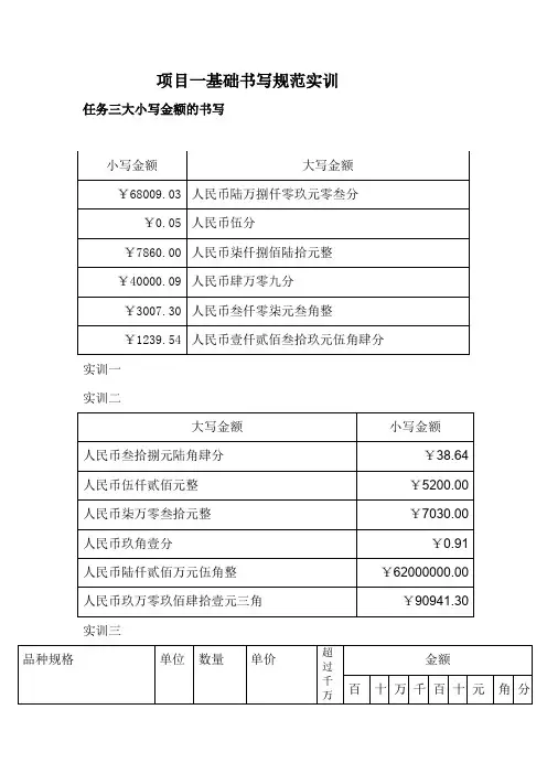 会计大小写金额书写