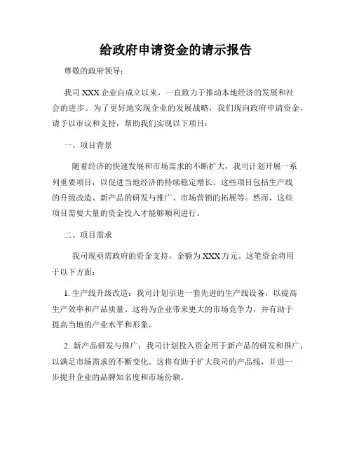 给政府申请资金的请示报告