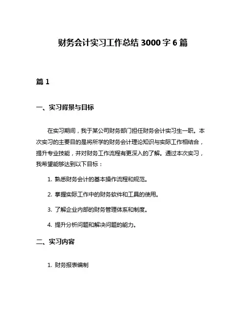 财务会计实习工作总结3000字6篇