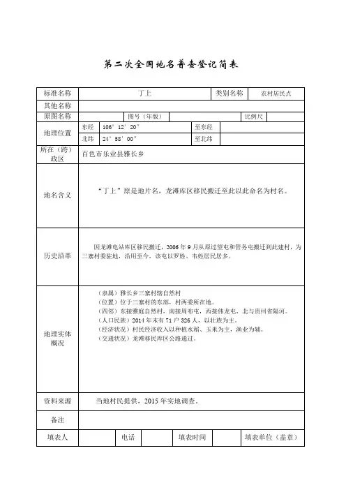 第二次全国地名普查登记简表 (雅长乡三寨村)