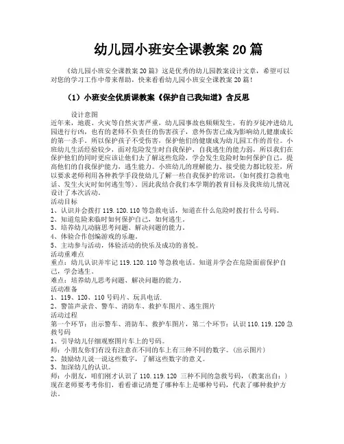 幼儿园小班安全课教案20篇