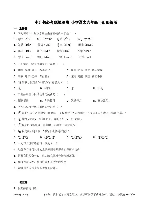 小升初必考题检测卷-2022-2023学年语文六年级下册(部编版)