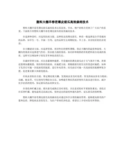 塑料大棚早春茬薄皮甜瓜高效栽培技术