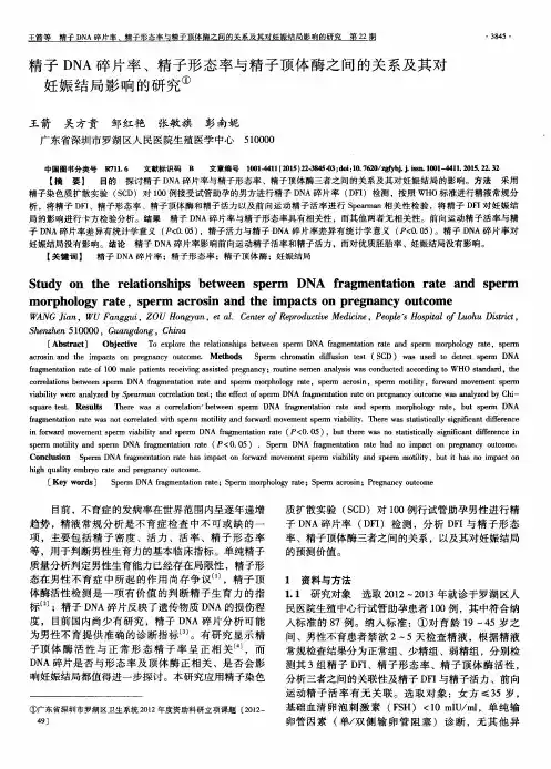 精子DNA碎片率、精子形态率与精子顶体酶之间的关系及其对妊娠结局