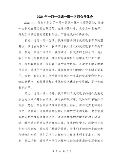 2024年一师一优课一课一名师心得体会