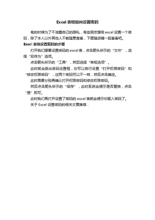 Excel表格如何设置密码