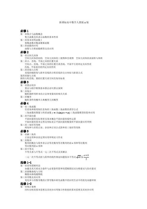 人教版高中数学A版目录