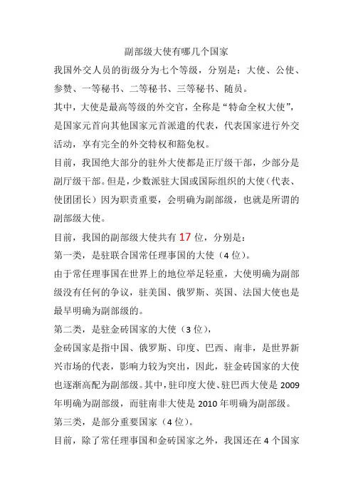 副部级大使有哪几个国家